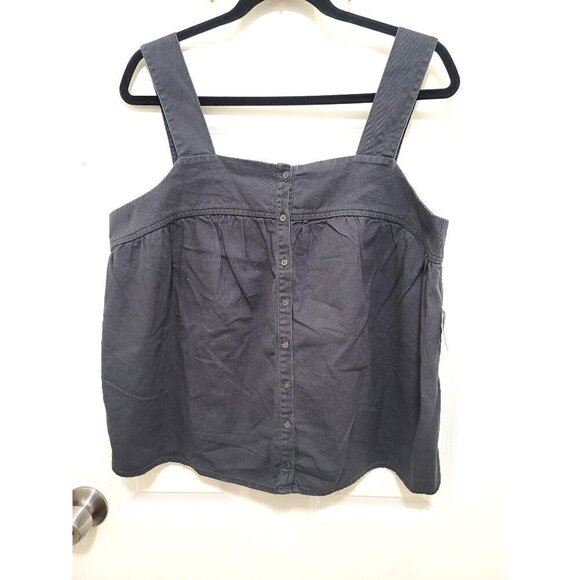 Old Navy Women's Charcoal Gray Sleeveless Button-Front Top With Smocked Back Pan - Picture 2 of 9
